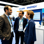 Networking at a Nuclear Energy Conference in Paris**

"A professional French engineer, fully clothed in a smart casual outfit appropriate for a conference, engaged in a lively conversation with two colleagues at a stand during the "Nuclear Energy Exhibition" at the Paris Expo Porte de Versailles, background shows various company booths and attendees, safe for work, appropriate content, professional setting, perfect anatomy, natural proportions, family-friendly."

**