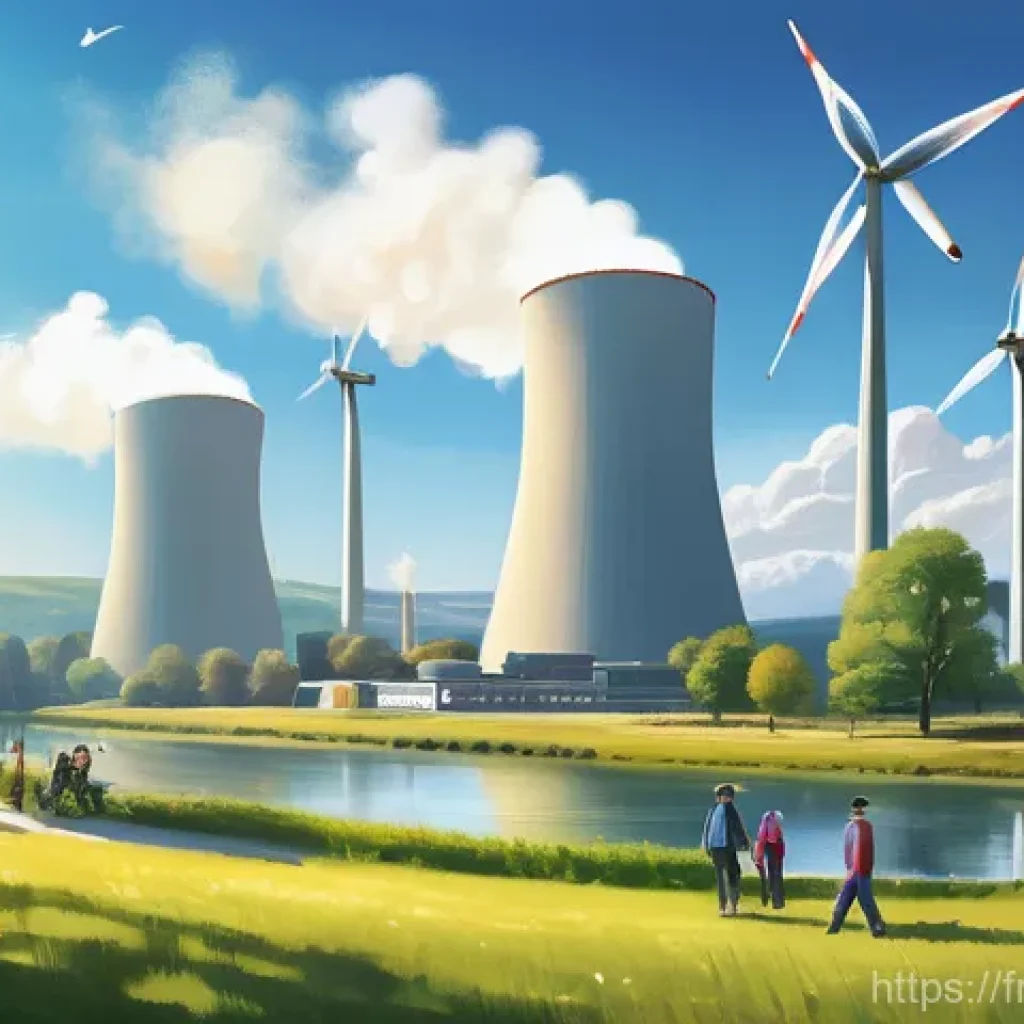 원자력 발전과 관련된 규제 변화 - **Prompt:** A vibrant, optimistic, and highly detailed illustration depicting a state-of-the-art nuc...