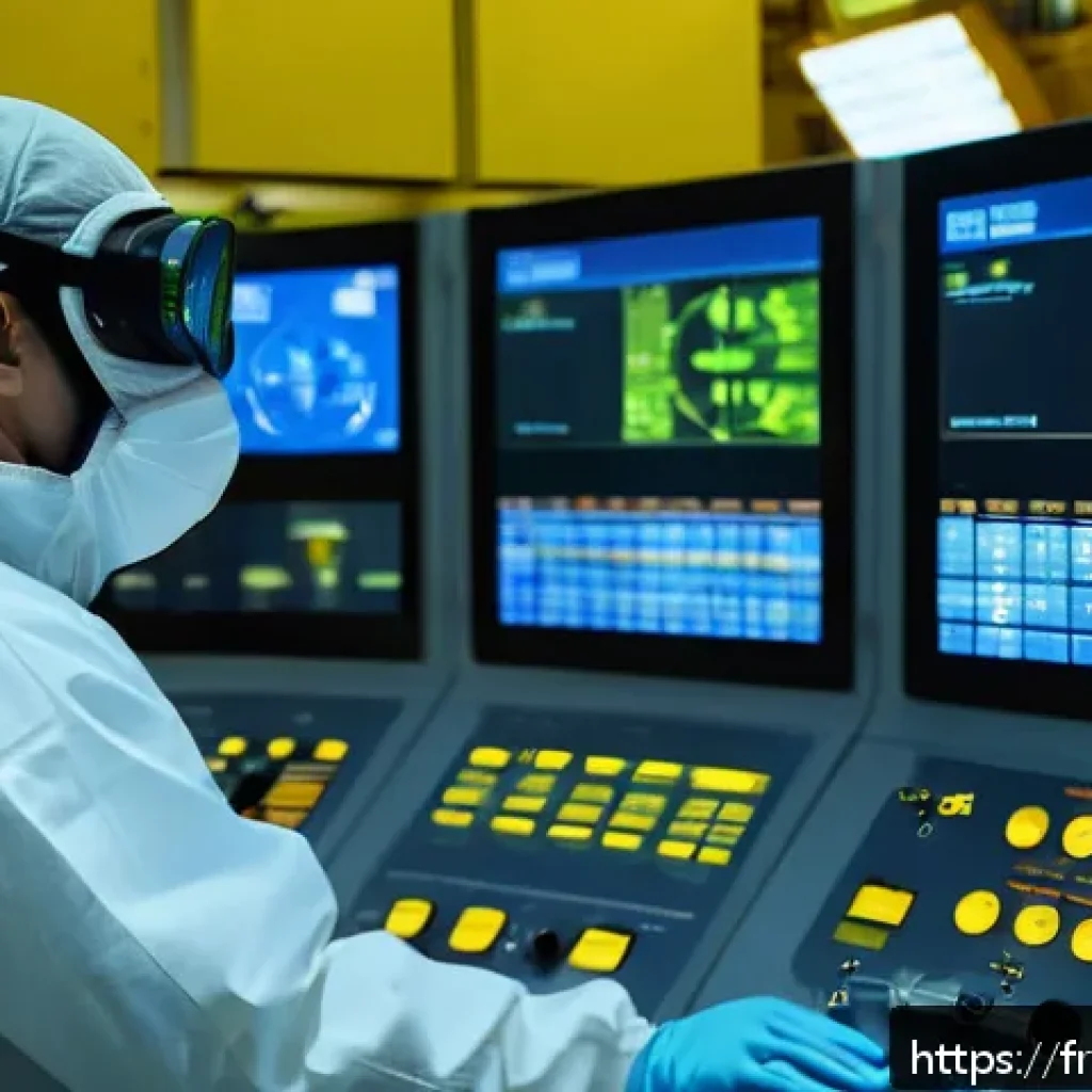 원자력 자격증 실기 시험 준비법 - A professional nuclear technician wearing a full protective suit and safety gear, including gloves a...