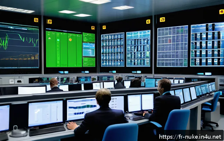원자력 엔지니어의 직업 만족도 분석 - A detailed scene inside a modern nuclear power plant control room in France, showing a diverse team ...