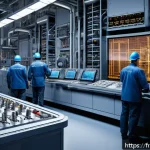 Home 21 원자력 발전소 설계 도구 사용법 - A highly detailed 3D digital rendering of a nuclear power plant’s interior, showcasing complex mecha...