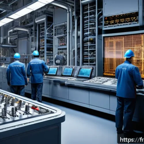 Home 33 원자력 발전소 설계 도구 사용법 - A highly detailed 3D digital rendering of a nuclear power plant’s interior, showcasing complex mecha...