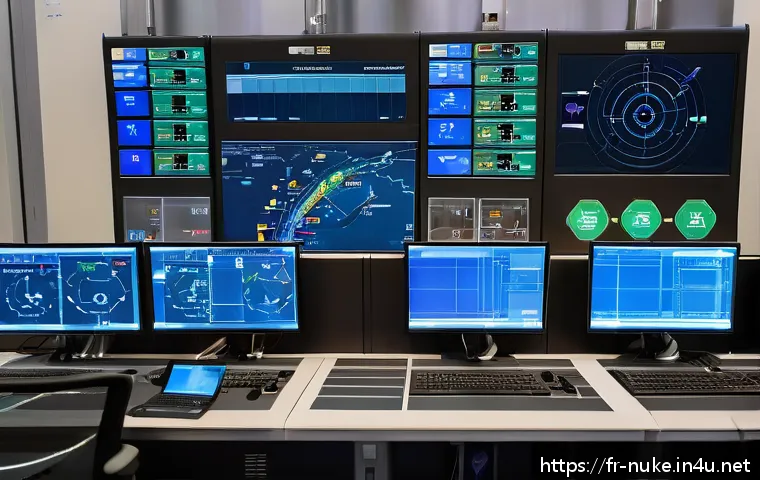 원자력 발전소 실시간 데이터 모니터링 - A highly detailed control room inside a French nuclear power plant, featuring multiple operators mon...