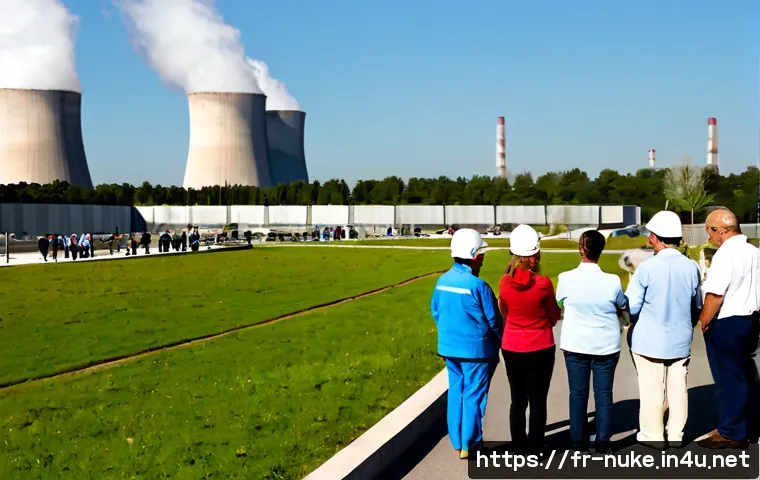 Home 17 원자력 발전소의 사회적 책임 사례 - Photorealistic community open day at a modern French nuclear power station, diverse local families a...